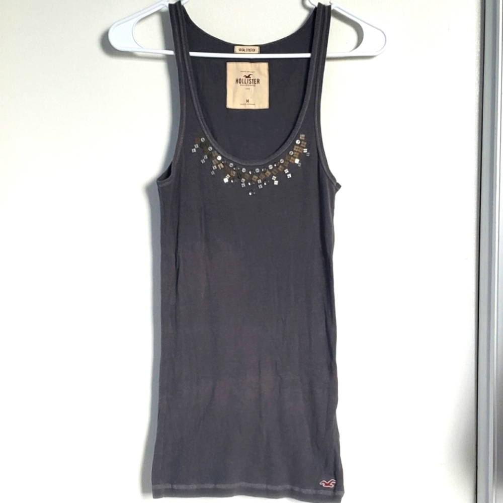 Hollister gray green sequined tank top